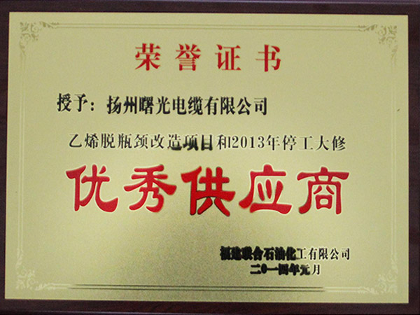 福建结合石化2013优良供给商授牌